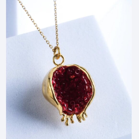 Jeweled Pomegranate Gold 925 Sterling Silver Fruit Unique Vintage Necklace - Picture 2 of 4